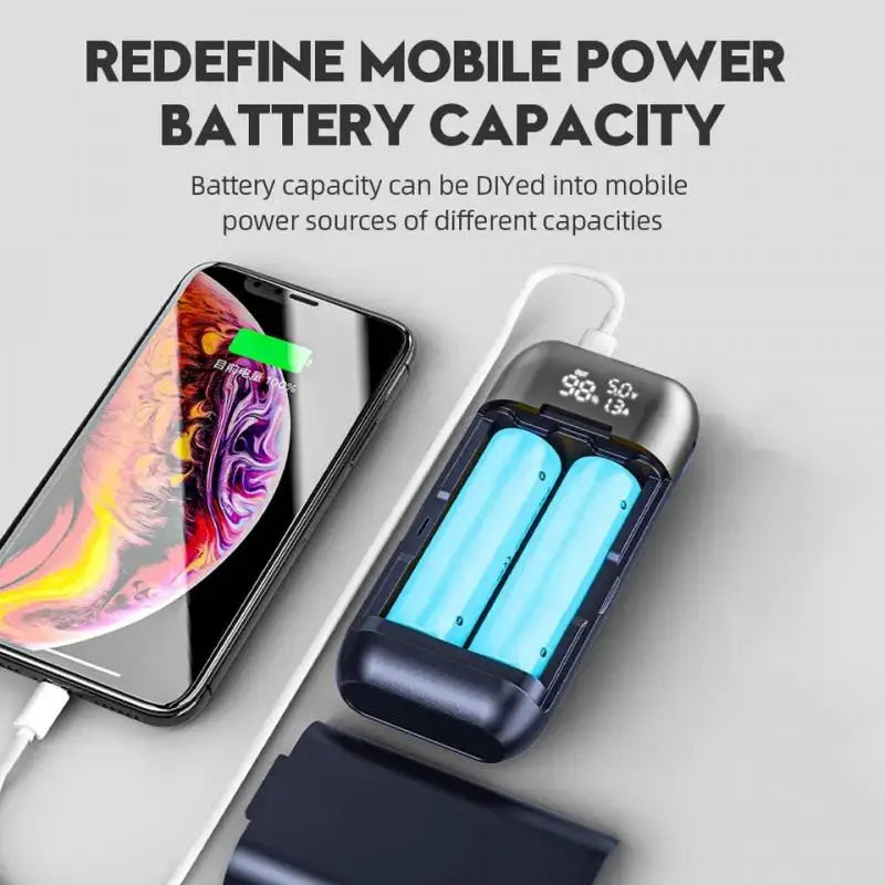 18650 Battery Charger Case DIY Power Bank Box Portable QC 3.0 PD 18W Fast Charging Case for 18650 21700 20700 Lithium Batteries