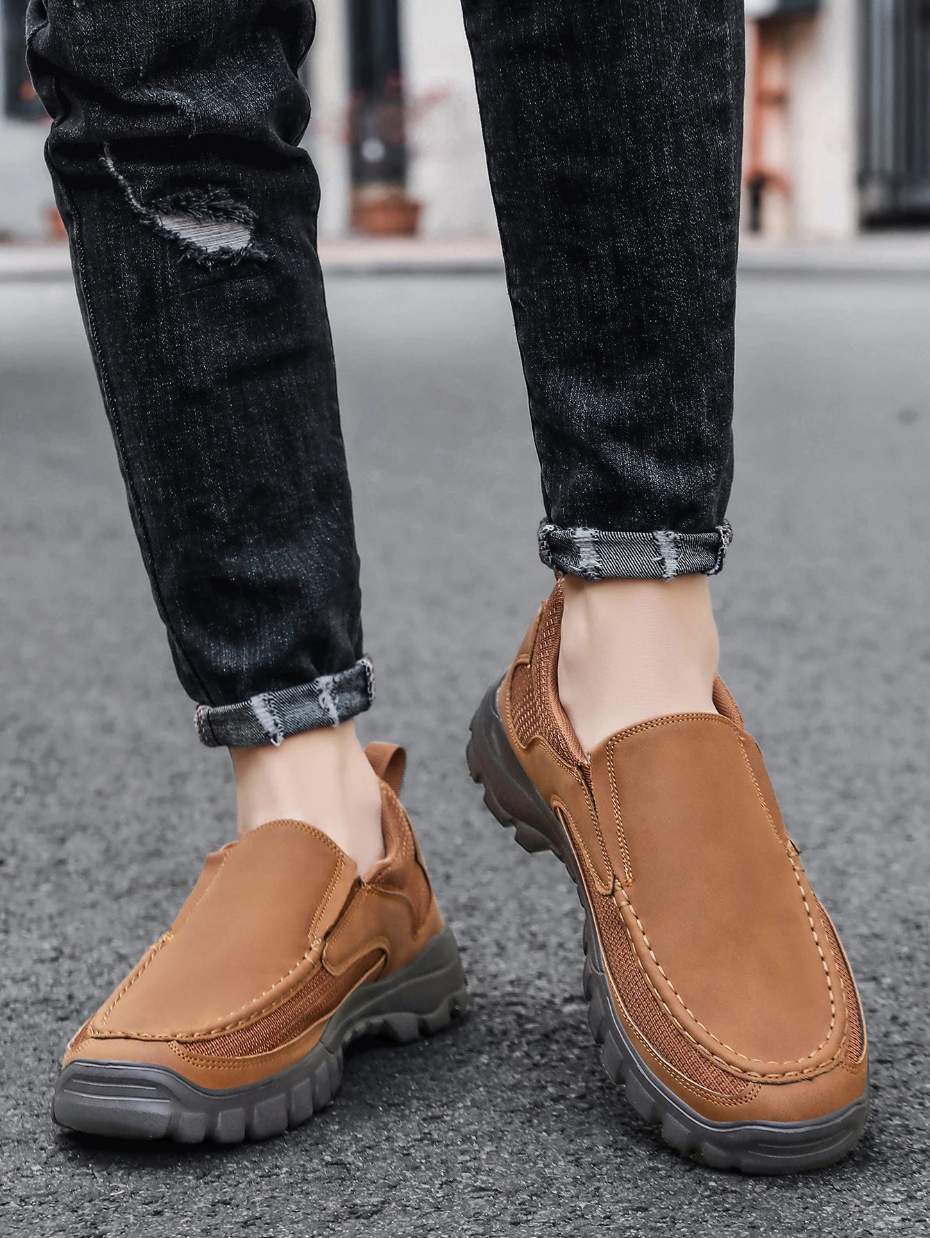 Men's Slip on Loafers Suede Leather Casual Shoes Summer Plus-Size Driving Shoes