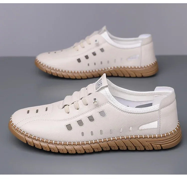Men's Comfortable Hollow Slip-on Loafers, Breathable Anti-slip Soft Sole Outdoor Driving Shoes-WC2516