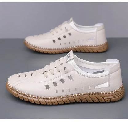 Men's Comfortable Hollow Slip-on Loafers, Breathable Anti-slip Soft Sole Outdoor Driving Shoes-WC2516