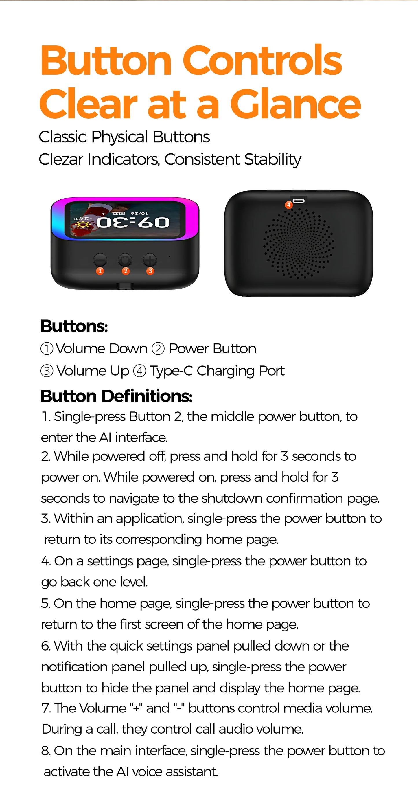 AI Bluetooth Speaker 5.4 AI voice assistant HD Touch Screen Display Electronic Album Alarm Clock Hands-free Calling