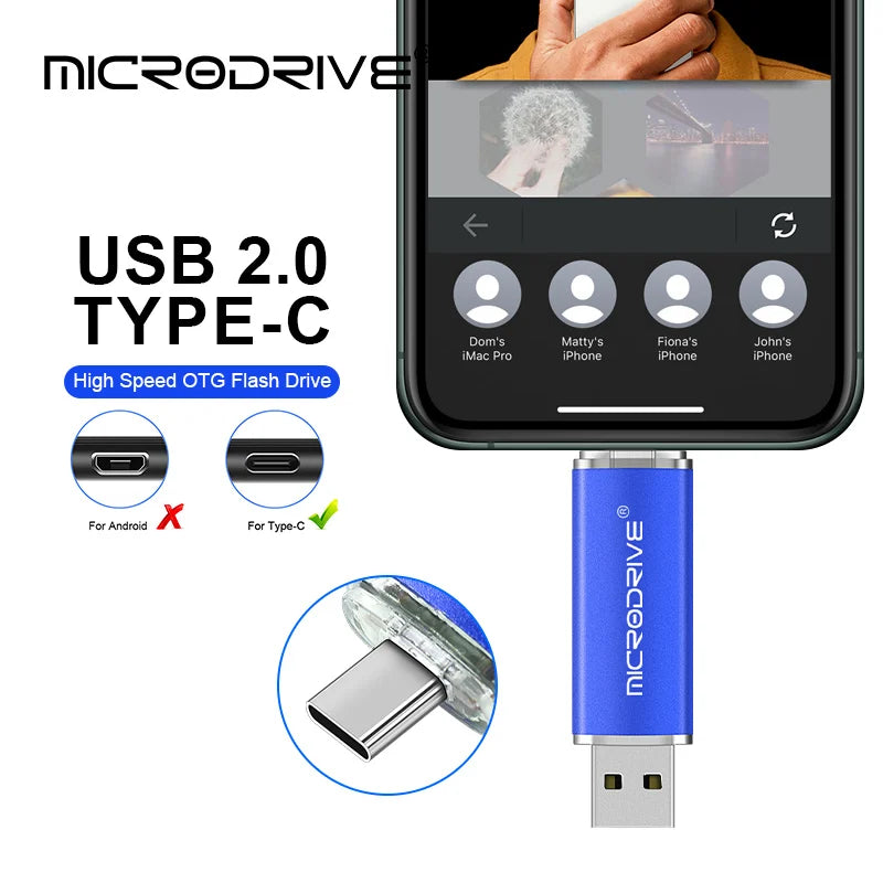 OTG Pendrive 2 in 1 type c USB 2.0 Flash Drive 1GB 128gb 64gb cle usb memoria usb metal stick 32gb 8gb Pen Drive for Android