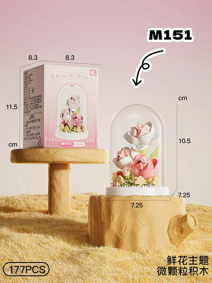 Mini Brick Building Set Rose Flower Model, Creative DIY Building Block Kit for Desk Decor, Birthday Gift for Adults and Teens