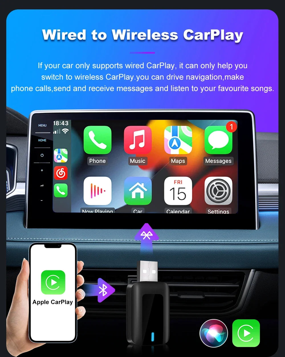 2 in 1 CarPlay Wireless Adapter Android Auto To USB car play Wireless Intelligent Systems Wireless Adapter Mini AI Box for Car