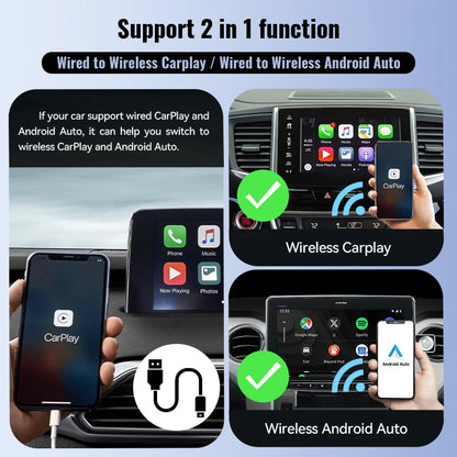 XUDA 2in1 Wired To Wireless CarPlay Adapter Android Auto Dongle Smart AI Box High Quality Car Accessories Intelligent System