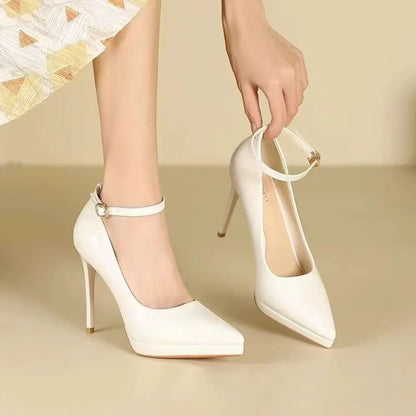 11cm Super High Stiletto Heels Pumps Women Shoes Spring/autumn Ankle Strap Pointed Toe Big Size Elegant Office Shoes