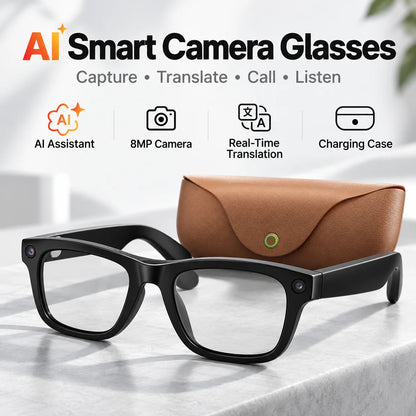 MT5 Ultra AI Smart Glasses 8MP Camera Video Recording Real-Time Translation Bluetooth Call Music with Charging Case
