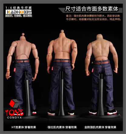 1/6 Scale Male Classic Jeans Denim Pants Trousers Clothes Model Fit 12-inch Soldier Muscular Action Figure Body Dolls