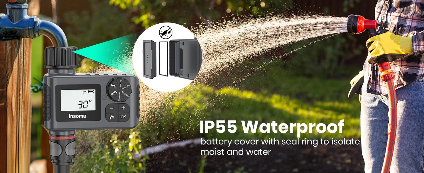 INSOMA Automatic Water Timer Intelligent Irrigation Watering System LCD Display IPX5 Sprinkler Timer Garden Programmer Equipment