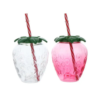 ✔Strawberry Shaped Plastic Cup With Straw Cute Water Bottle Portable Drinking Cup Beverage Cups For Summer Party Home Use