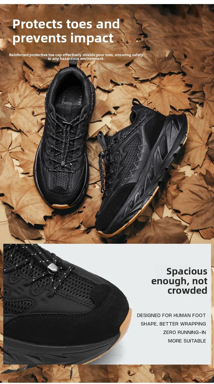 Men's Hiking Shoes Breathable Mesh Leather Upper Non-slip Rubber Sole Outdoor Casual Trekking Walking Shoes Size 39-45