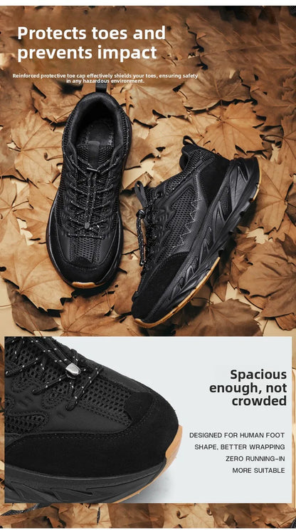 Men's Hiking Shoes Breathable Mesh Leather Upper Non-slip Rubber Sole Outdoor Casual Trekking Walking Shoes Size 39-45