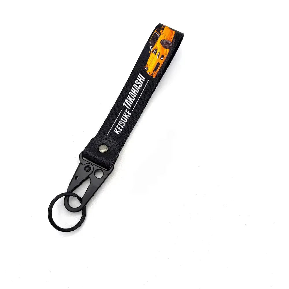 Initial D Car Keychain Nylon JDM Style Gift Lanyard Keyring Auto Key Steel Spring Clip Key Starp Key Pendant