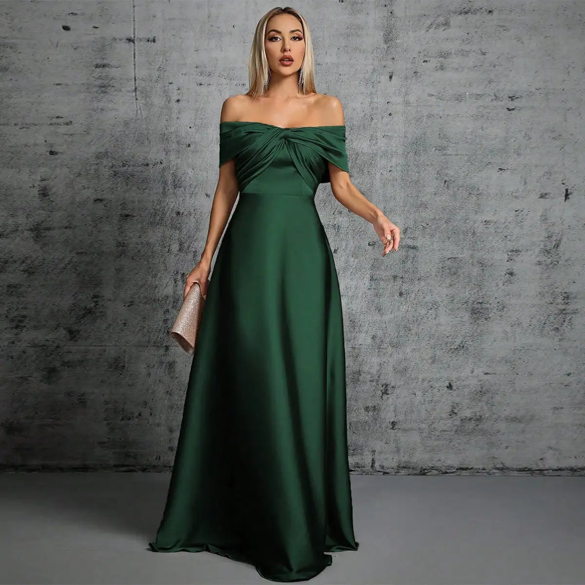 Mgiacy Line neck irregular cross pleated satin gown ball dress Party dress bridesmaid dress