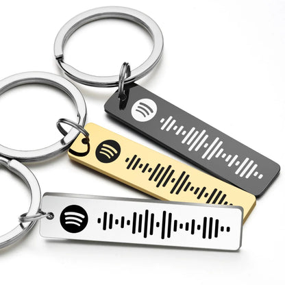 Personalized Spotify Code Keychain Engraved Name Song Music Keyring Scannable Song Key Ring Chain Holder Gift for Couple P040