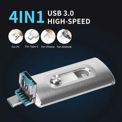 4-in-1 USB 3.0 External Flash Drive for iPhone & Type-C & Android & PC, Easy Backup and File Transfer, Photo Stick Memory Stick