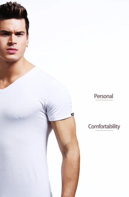 Modal summer round neck tight men's short sleeve V-neck T-shirt solid color vest T-shirt slim-fit sports undershirt
