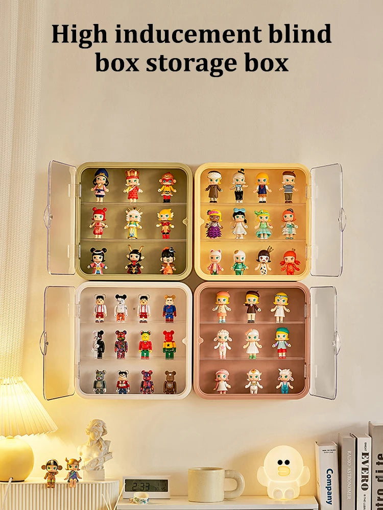 Wall Mounted Doll Blind Box Storage Display Rack Magnetic Suction Figurine Display Cabinet Dustproof Doll Blind Box Storage Box