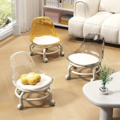 New Transparent Small Stool Universal Wheel Simple Low Chair Multifunctional Noiseless Backrest Seat Household