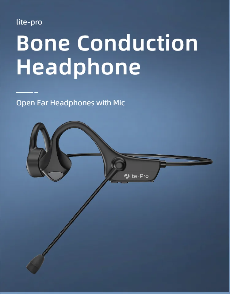 Open Ear Bone Conduction Headphones with dual microphone Wireless Bluetooth Headphone with Mic Headset for work/business/Cycling