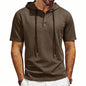 Summer Men's Short Sleeve Hooded T-Shirt Henry Neckline Drawstring Design Casual Loose Breathable Sporty Vest