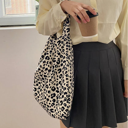 Female Leopard Print Messenger Bag Modern Shoulder Canvas Bag Student Diagonal Large Capacity Straddle Bag