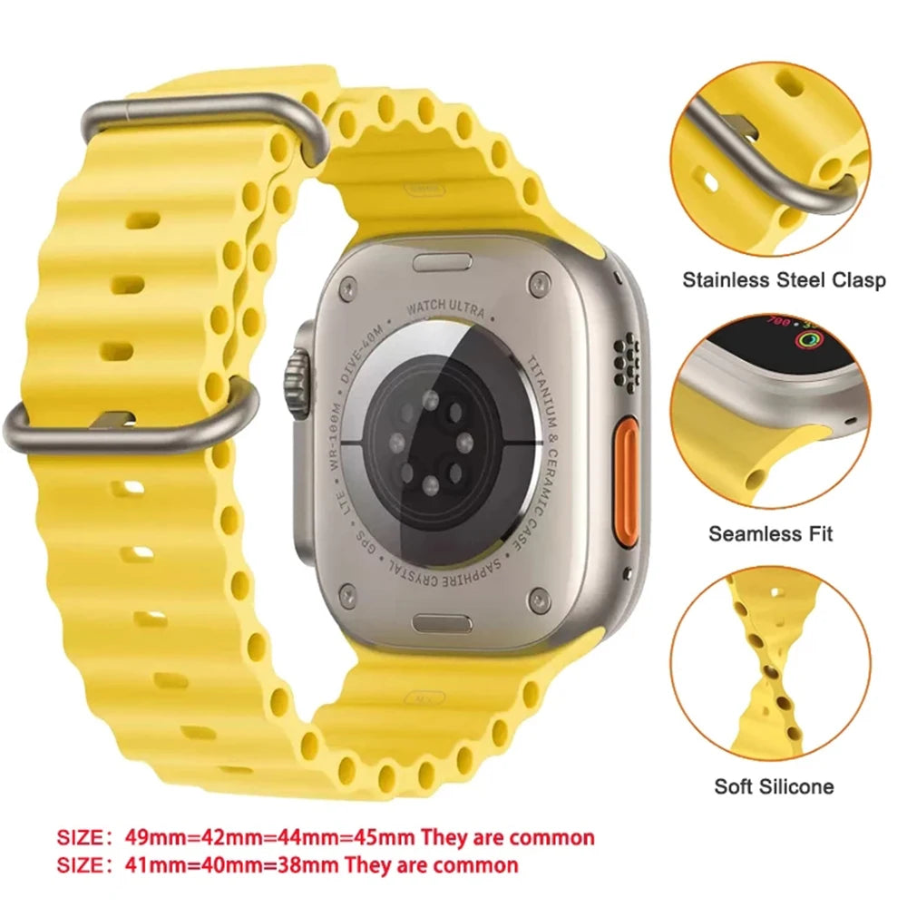 Ocean Strap for apple watch Band 44mm 40mm 45mm 41mm 49mm 46mm silicone correas bracelet iWatch series 7 5 6 3 se 8 Ultra 2 9 10