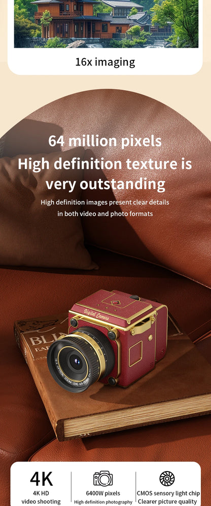 4K Retro Digital Camera 64MP Ultra Clear Pixels 16X Zoom 20 HD Screen Portable CCD Vintage Camera For Beginners And Students