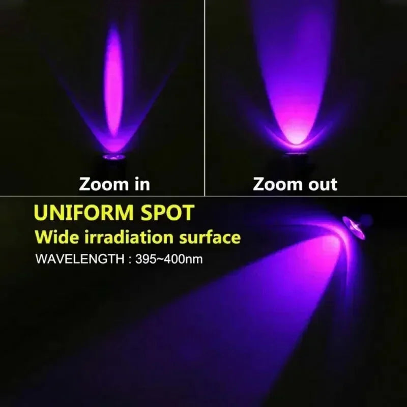 1/2PCS USB Charging Ultraviolet Flashlights UV Flashlight Blacklight Zoomable Torch Lamps Pet Urine Detector Hunting UV Light