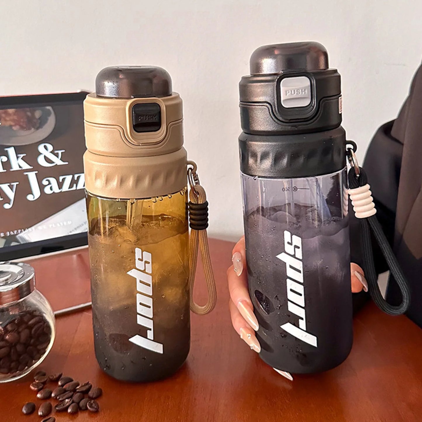 750ML Portable Mist Spray Water Bottle with Straw Double Drinking Sports Bottle for Office School Travel Gym Yoga