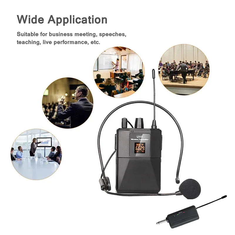Wireless Lavalier Microphon Headset Mic with Transmitter Receiver LED Display Bodypack Transmitter for Teaching Live Performance