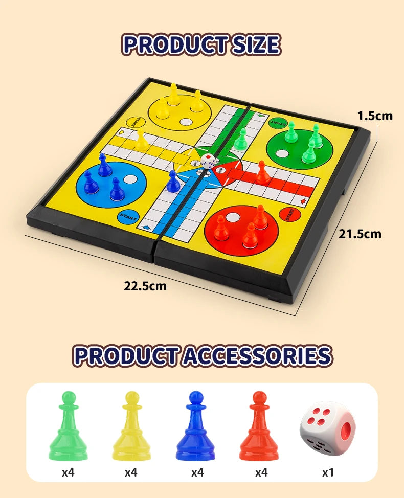 International Ludo Board Game for Kids: Portable Folding Chess Set, Educational Toy, Party Table Game for Elementary Students