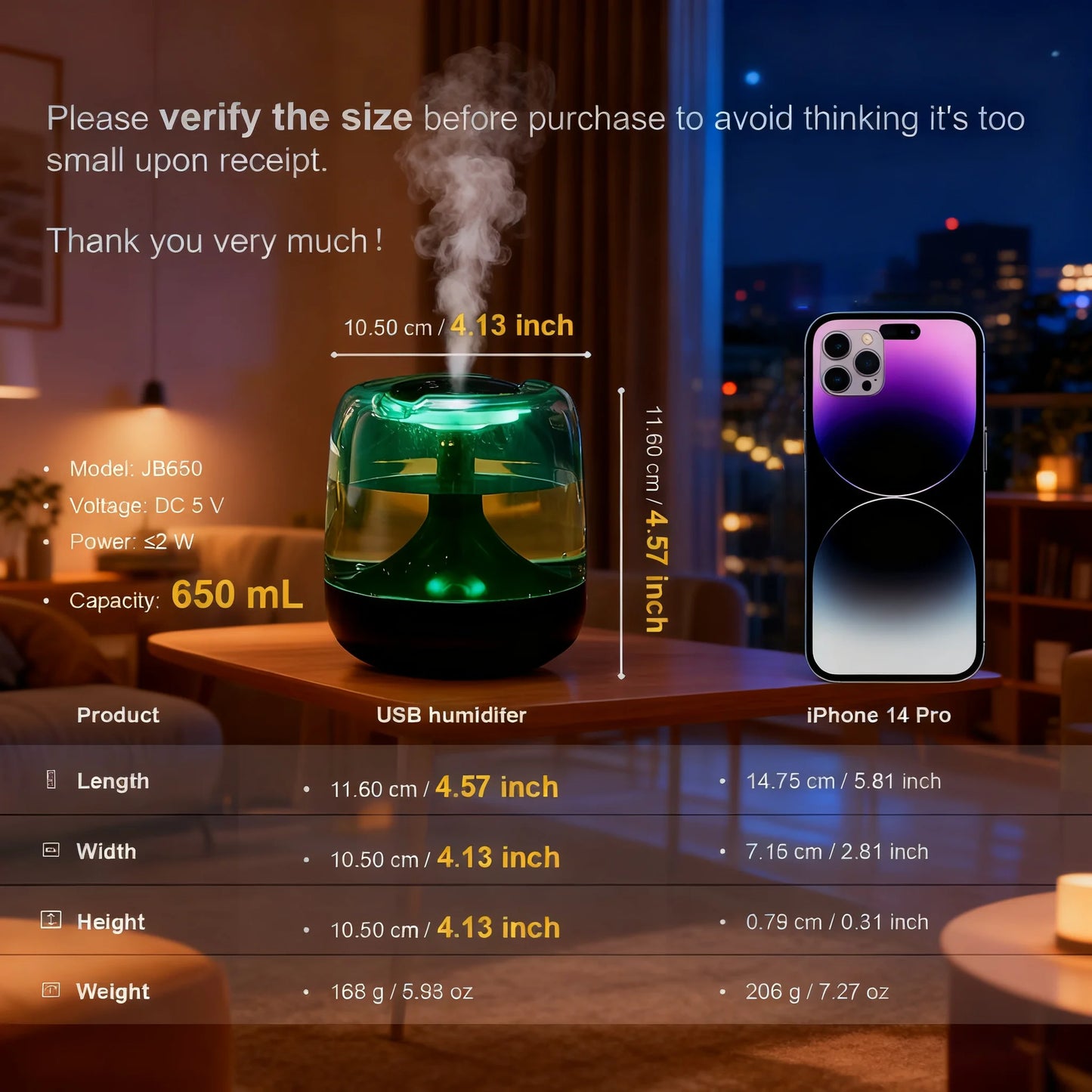 Large spray mute colorful light transparent water tank aromatherapy humidifier indoor portable bedroom air humidifier