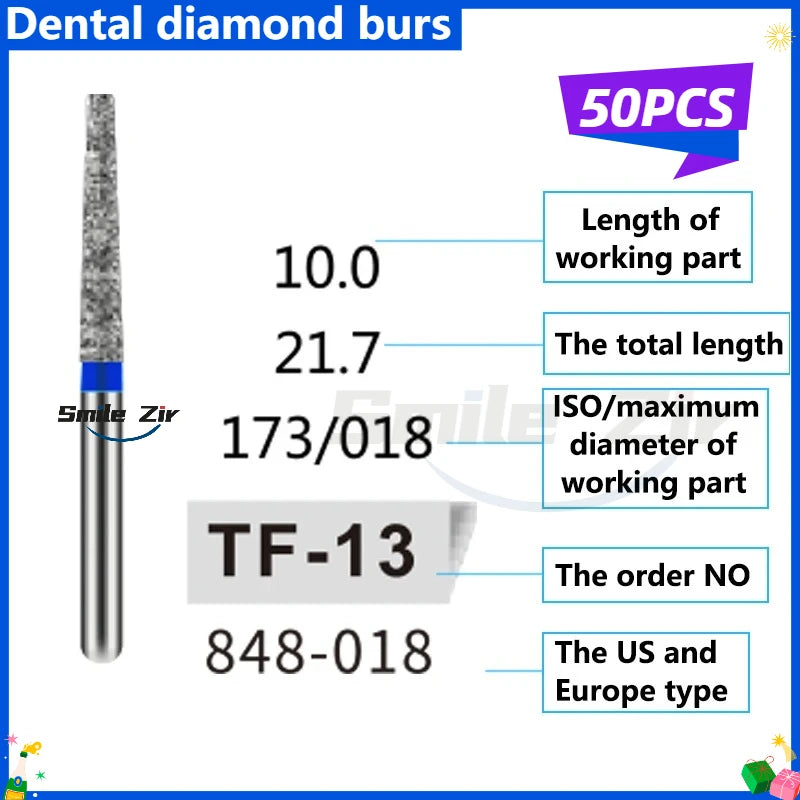 50Pcs Dental Dentist Diamond Burs Drill FG 1.6mm Bur for High Speed Handpiece FG Dental Bur Stomatology Dentistry Grinding Tools