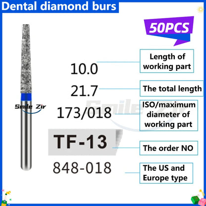 50Pcs Dental Dentist Diamond Burs Drill FG 1.6mm Bur for High Speed Handpiece FG Dental Bur Stomatology Dentistry Grinding Tools