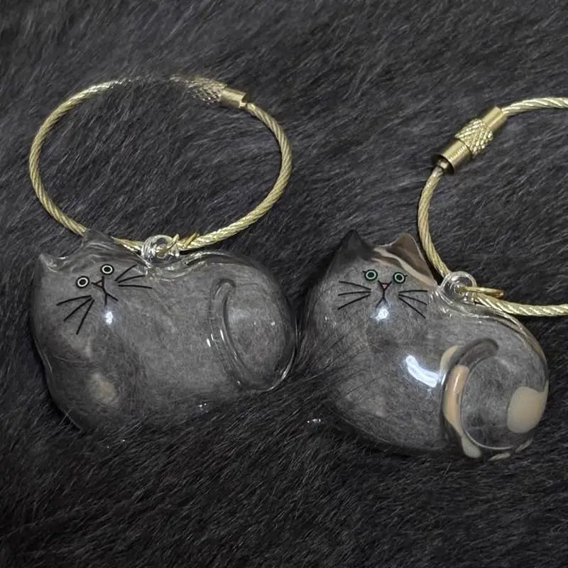 Cat Shaped Pet Hair Keepsake Keychain Charm Resin Dog Shaped Memorial Pendant Handmade DIY Pet Souvenir Keychain for Pet Lovers