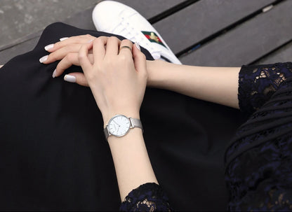 2023 New Women Bracelet Watch 1 Set Japan Quartz Movement Simple Rose Gold Stainless Steel Mesh Student Watches Relogio Feminino