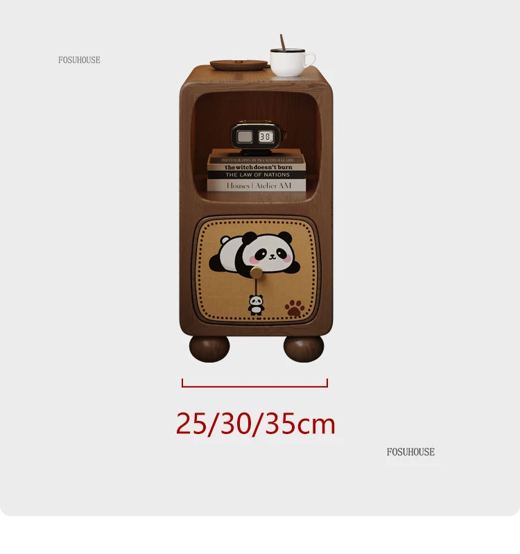 Cartoon Panda Solid Wood Children's Nightstands for Home Child's Bedside Tables Narrow Storage Cabinets for Children Furnitures