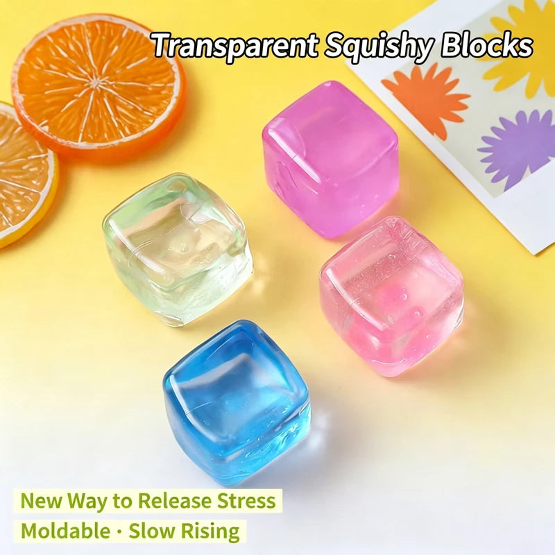 Summer Refreshing Water Cube Squeezable Stress Relief Toy Washable TPR Transparent Stress Relief Squeezable Soft Squishy Block
