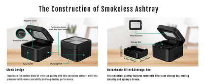Multifuntional Ashtray Air Purifier Smokless  Smoke Removing ,USB Chargeable Smokeless Ashtray Indoor,Outdoor,Home,Office