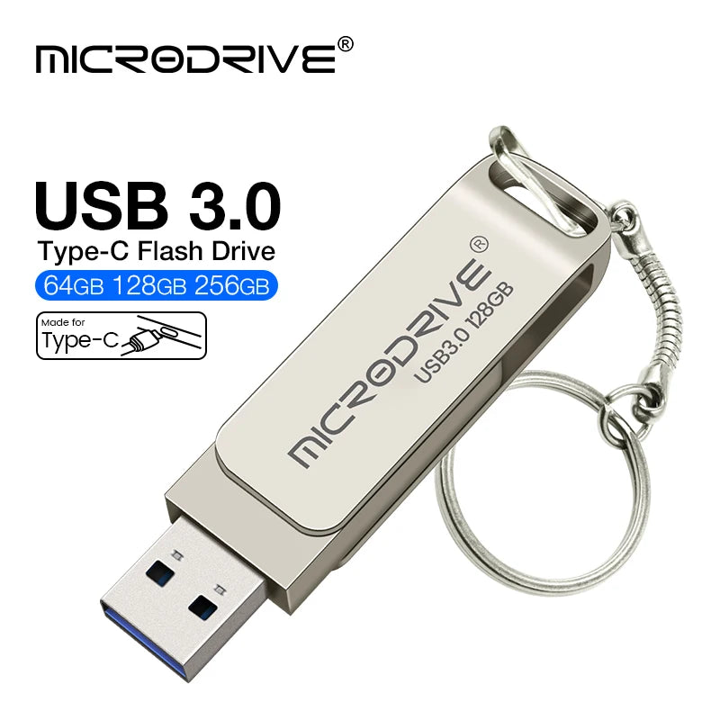 2 in 1 TYPE-C for Mobile Phone USB 3.0 Flash Drive 64GB Rotatable Black Memory Stick 128GB 256GB Pen Drive Pendrive U Disk