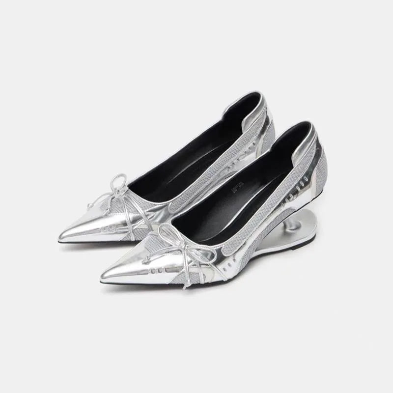 Women's Designer Dress Shoes Special Heel Spliced Heels Pointed Toe High Heels Shallow Mouth Bow Non-Slip Mary Jane Single Shoes