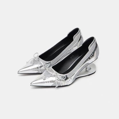 Women's Designer Dress Shoes Special Heel Spliced Heels Pointed Toe High Heels Shallow Mouth Bow Non-Slip Mary Jane Single Shoes