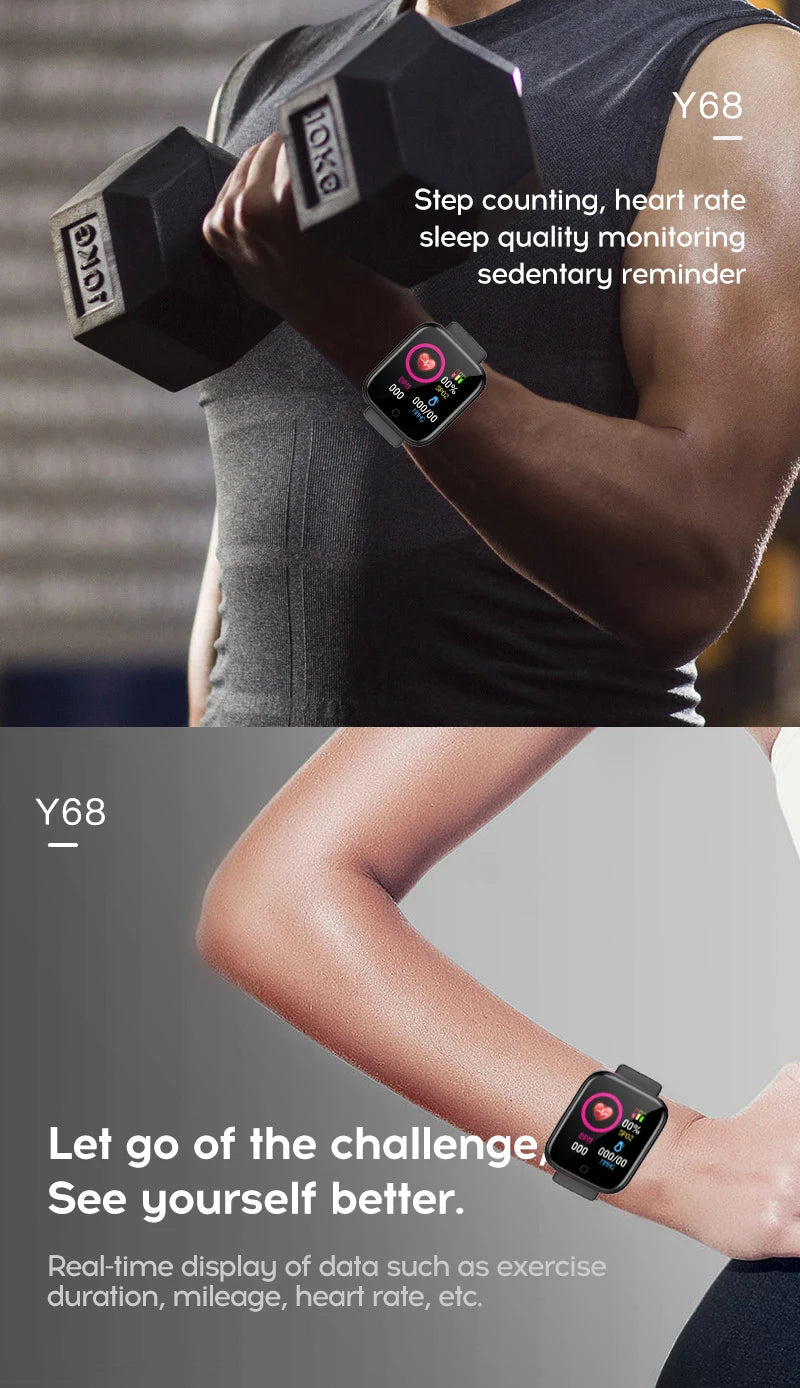 Multifunctional Smart Watch Men Women Bluetooth Connected Phone Music Fitness Sports Bracelet Sleep Monitor Y68 Smartwatch
