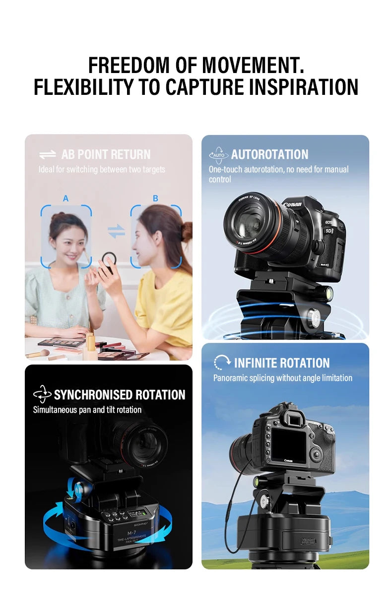 Soonpho M7 Photography Electric Gimbal Remote Control 360° Pan Tilt Head Motorised Gimbal  Auto Face Tracking Tripod