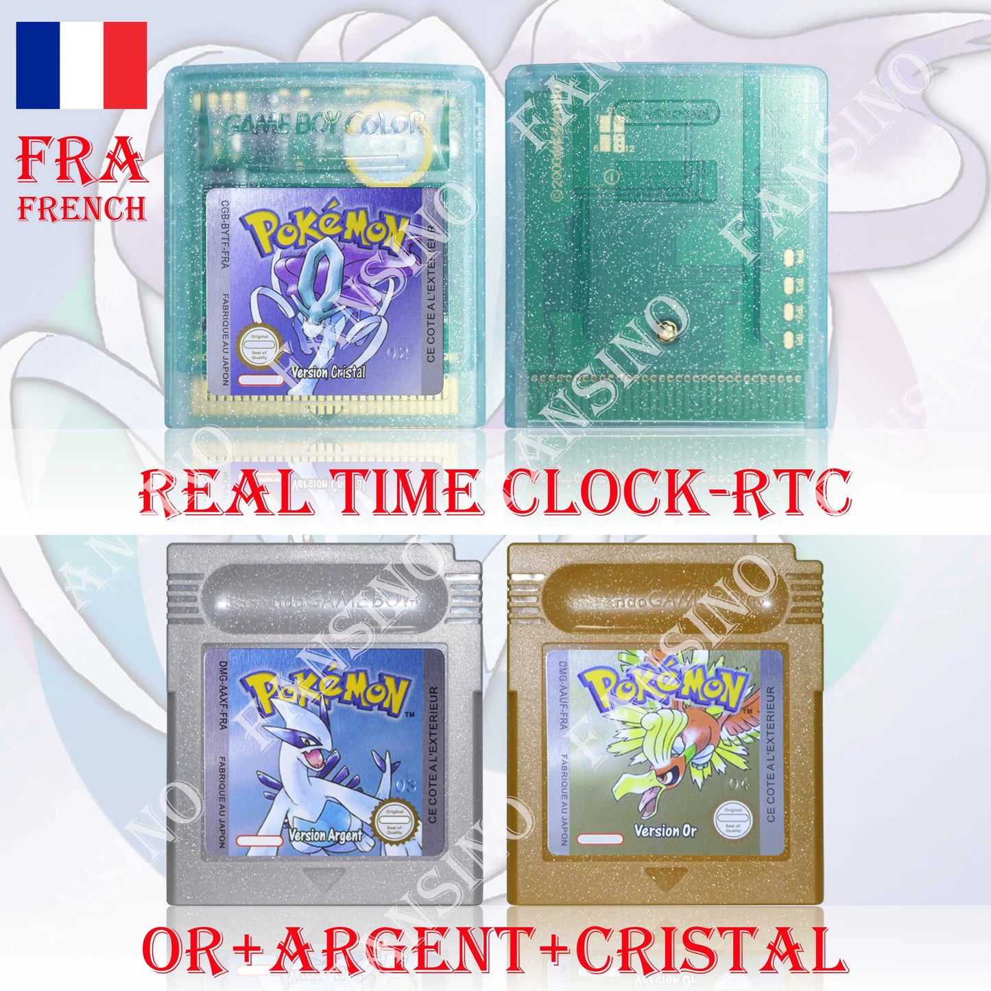 GB/GBC Real Time Clock Pokemon Crystal/Gold/Silver Version Video Game Cartridge with Battery USA/NOE/FRA/ESP/ITA Version