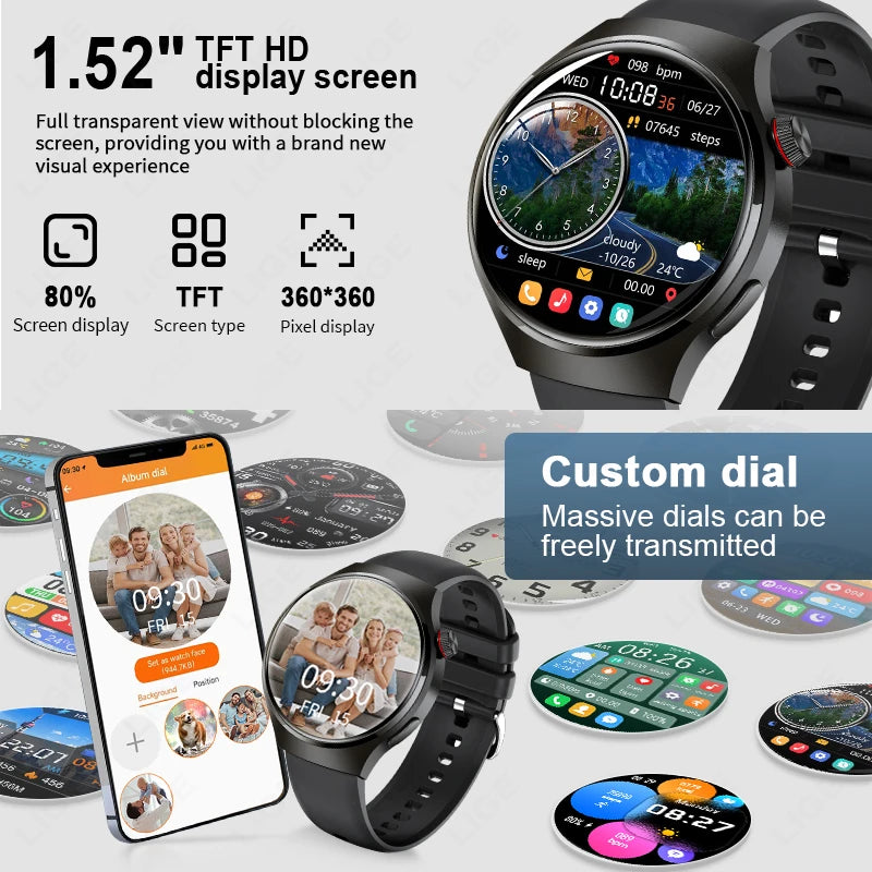 LIGE Men's Smart Watch Outdoor Sports Watches Heart Rate Blood Oxygen Monitoring Motion Trajectory Bluetooth Call Smartwatch