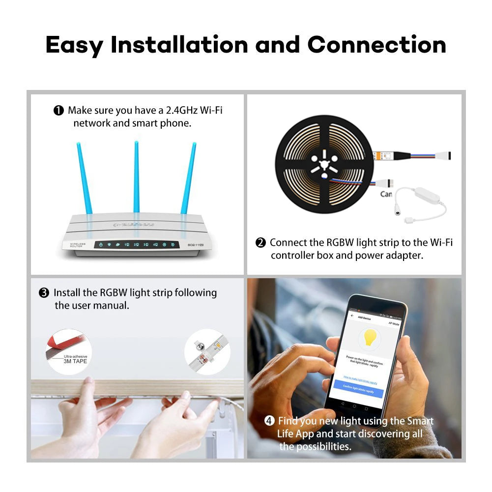 Tuya WiFi Smart LED Controller RGB/RGBW/RGBCCT Single Color Dimmer DC5V-24V LED Strip Remote Switch Works with Alexa Google