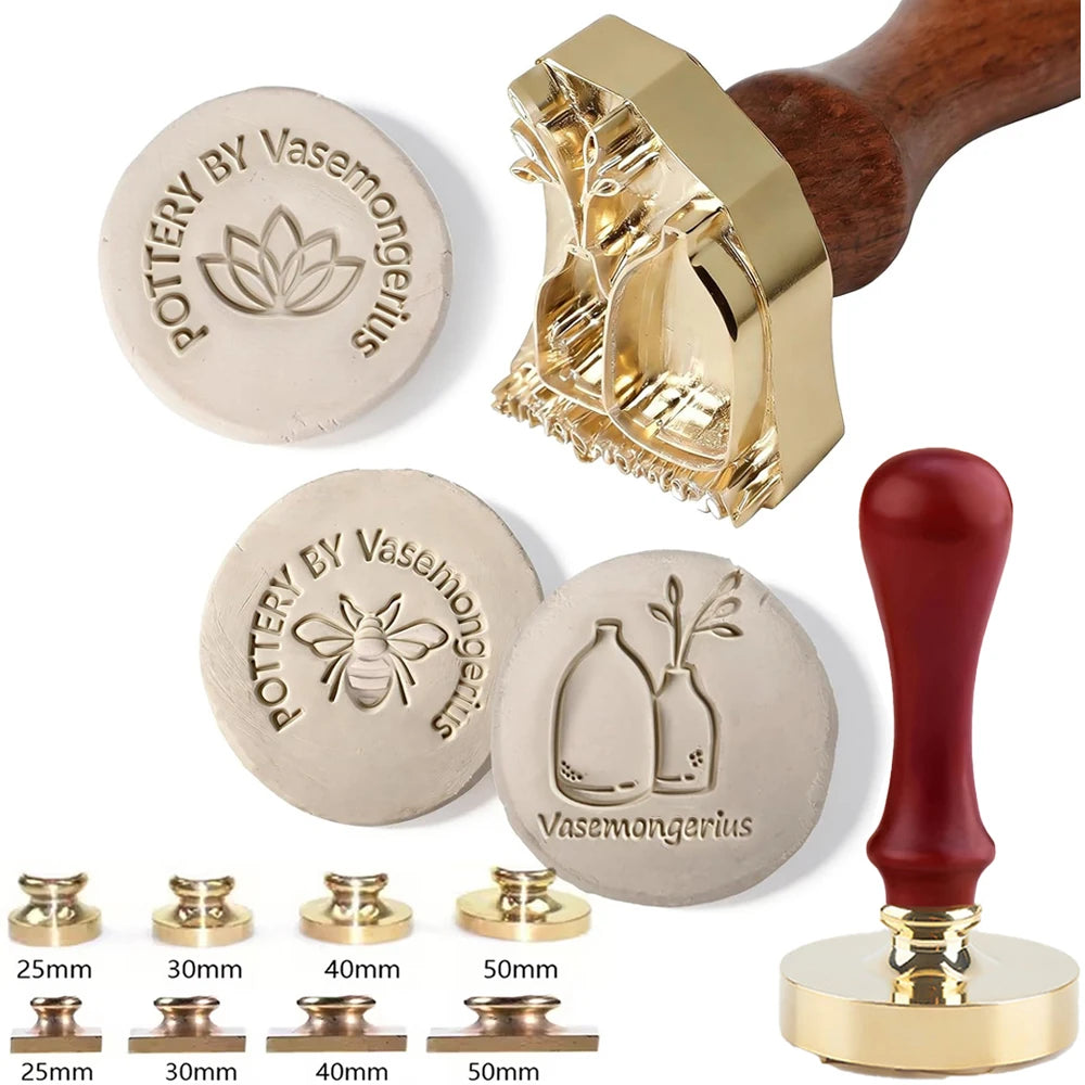 Logo Customize Clay Seal Set -22/25/30/35/40/50mm Customizable Pottery Design Craft Tool for Pottery Ceramic Custom Letter Stamp