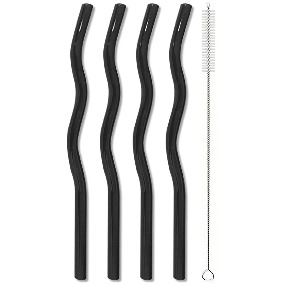 4pcs 200*8mm Glass Straws Wavy Colorful Drinking Straw Set with Brush High Borosilicate Glass Straw Kitchen Party Bar Drinkware